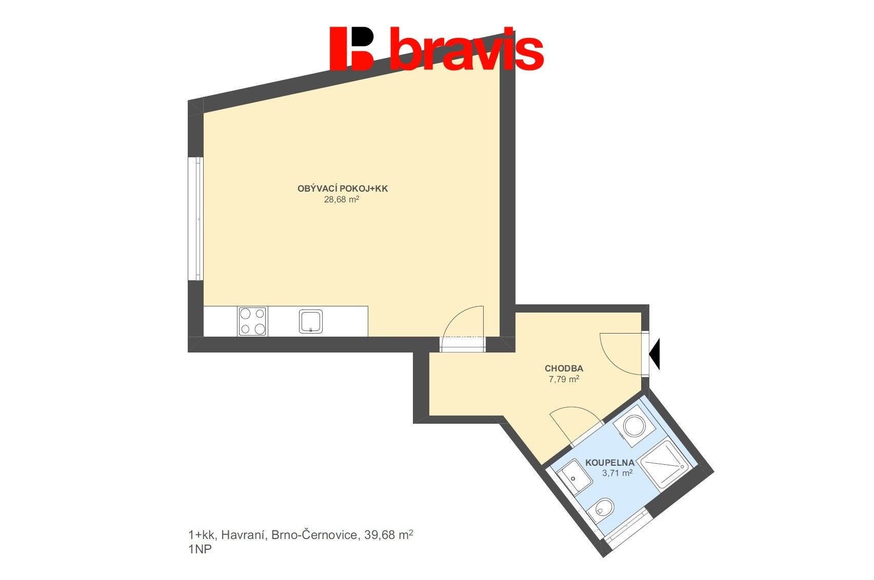 Prodej byt 1+kk - Havraní 106, Brno Černovice, 40 m² - 5