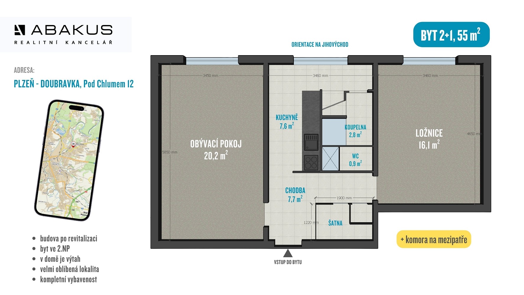 Prodej byt 2+1 - Pod Chlumem, Plzeň - Doubravka, 55 m² - 2