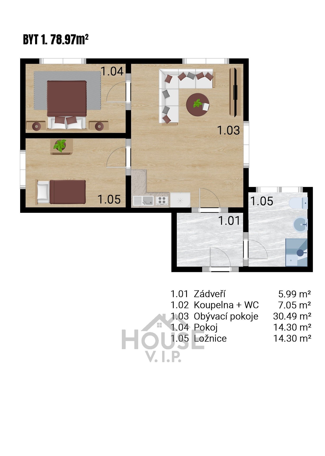 Byt 3+kk · 79 m² · Nučice - 4