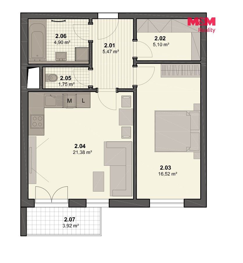 Pronájem byt 2+kk - Jantarová, Ostrava, 58 m² - 5