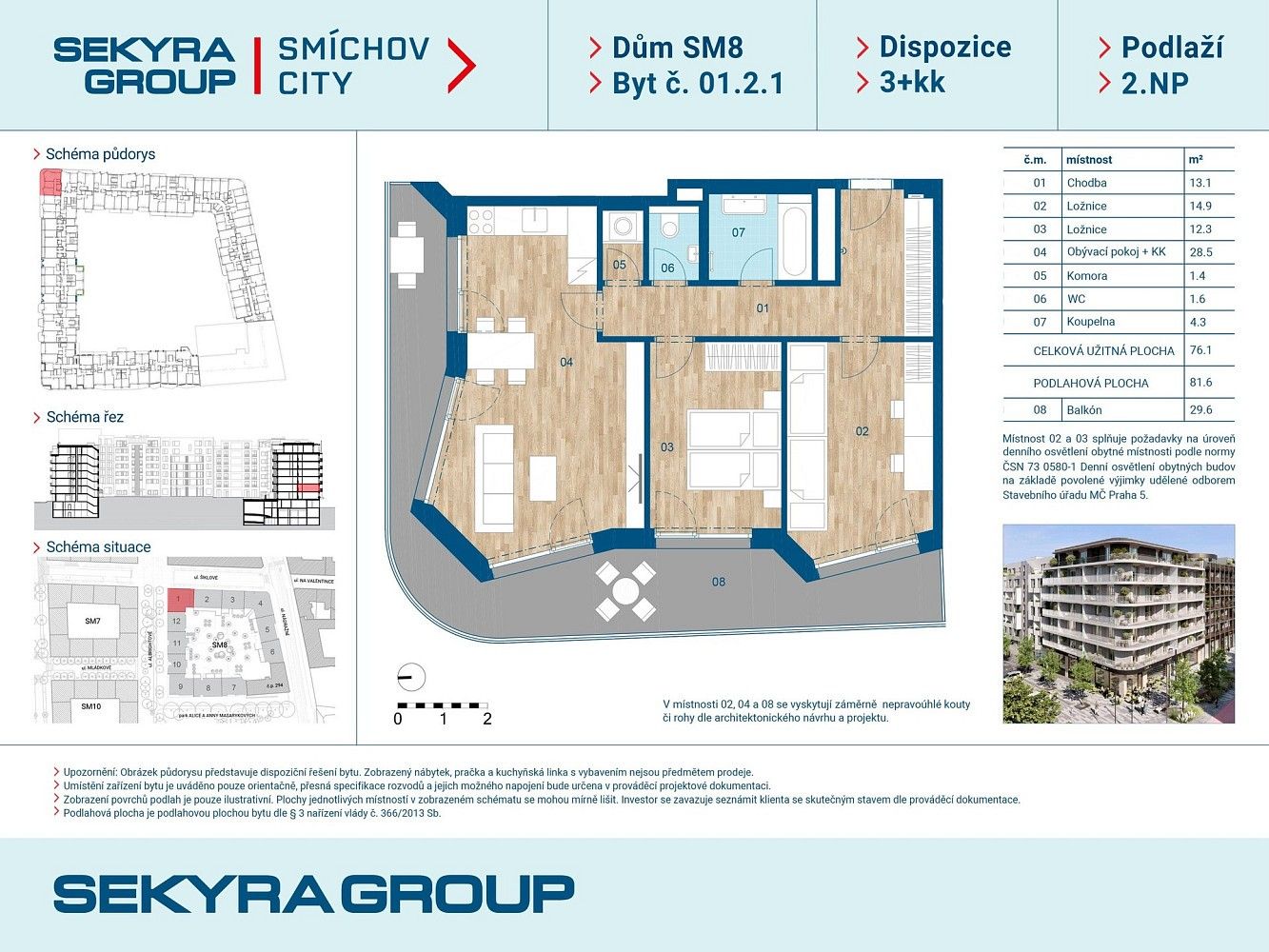3+kk, Šiklové, Praha 5 - Smíchov, 76 m² - 2