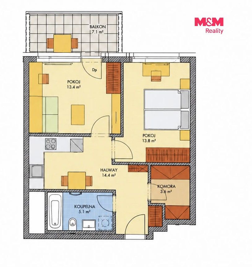 Byt 2+1 · 53 m² · Svitákova, Praha - 3