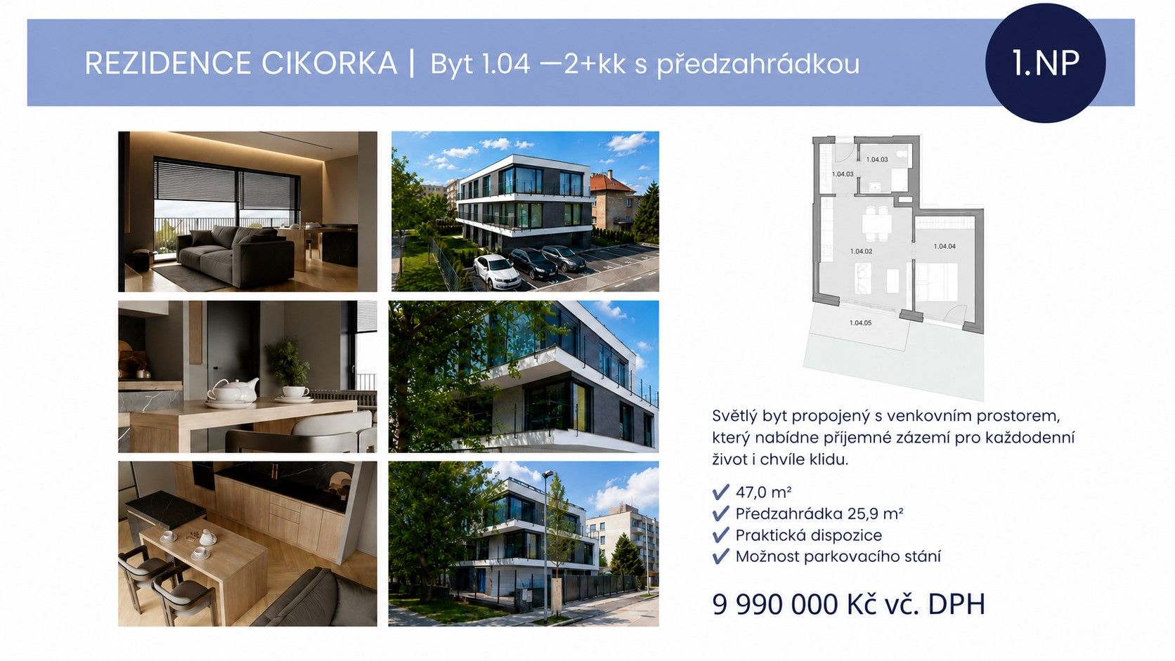 2+kk, Na Cikorce, Praha - Modřany, 47 m² - 2