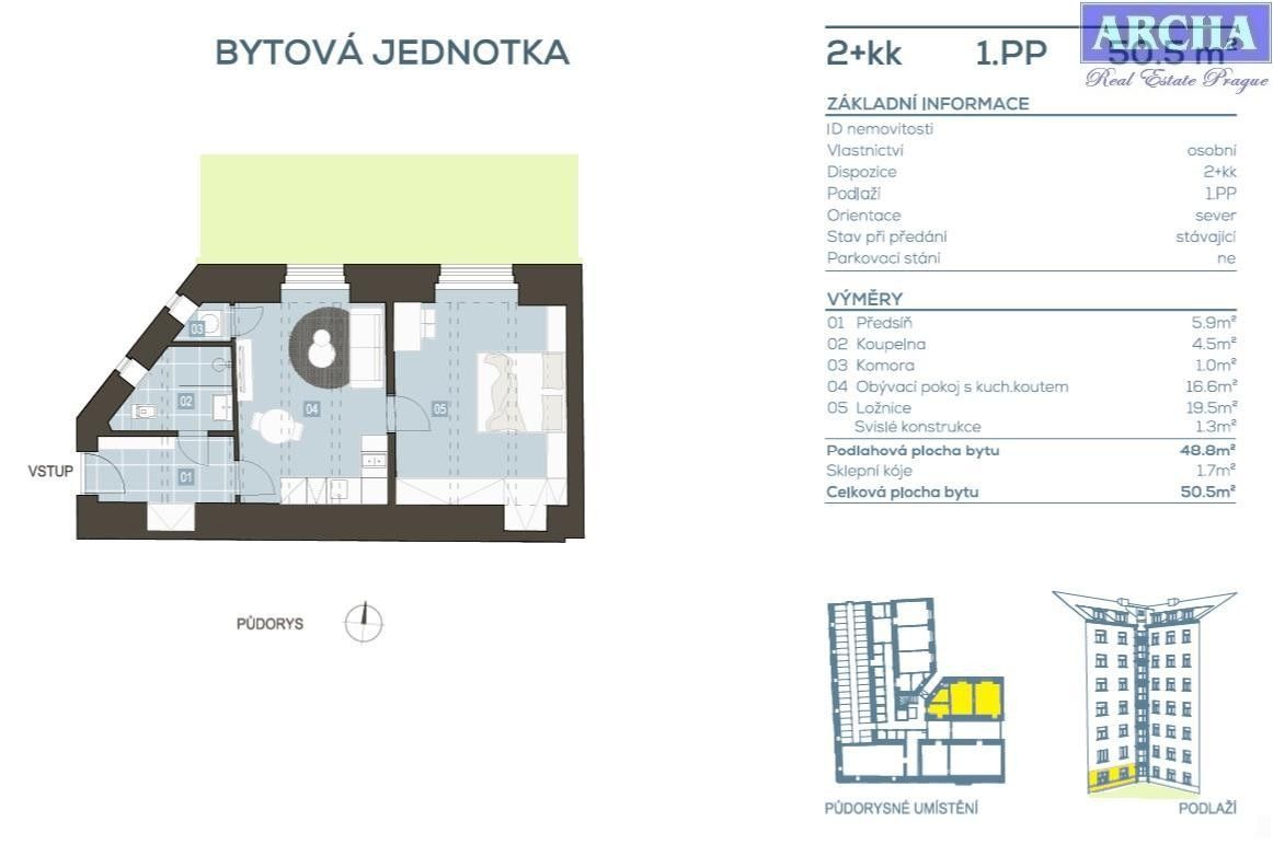 2+kk, Koněvova, Praha, 56 m²