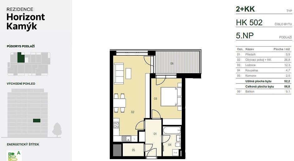 Prodej byt 2+kk - Praha - Kamýk, okres Praha 12, Hlavní město Praha, 53 m² - 2