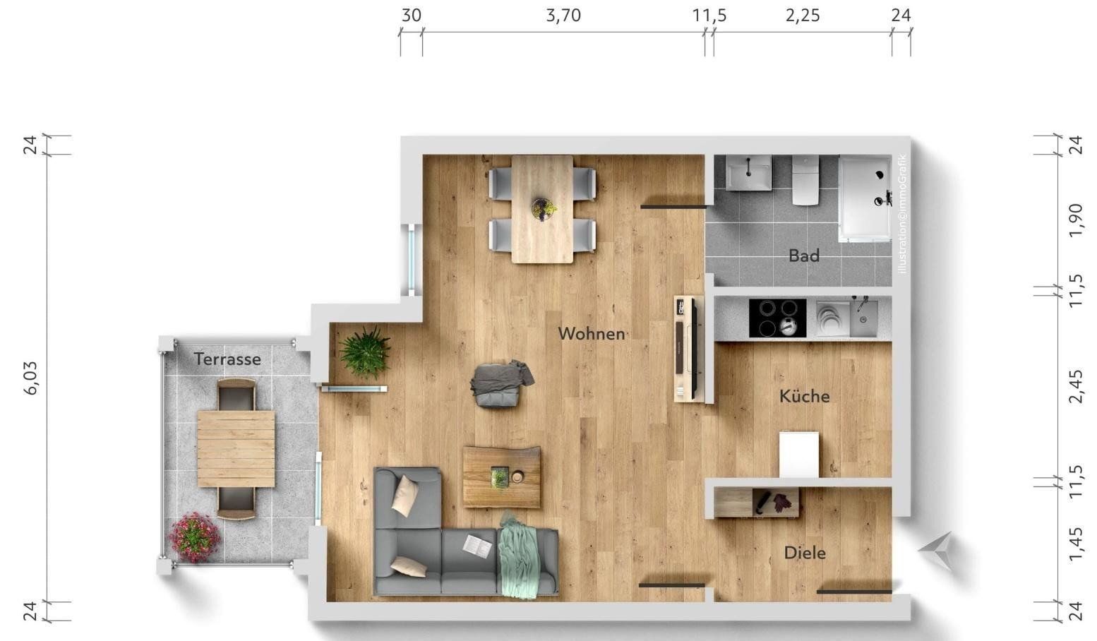 1+kk, Fürstenbergstrasse 96, , Bádensko-Württembersko, 45 m² - 2