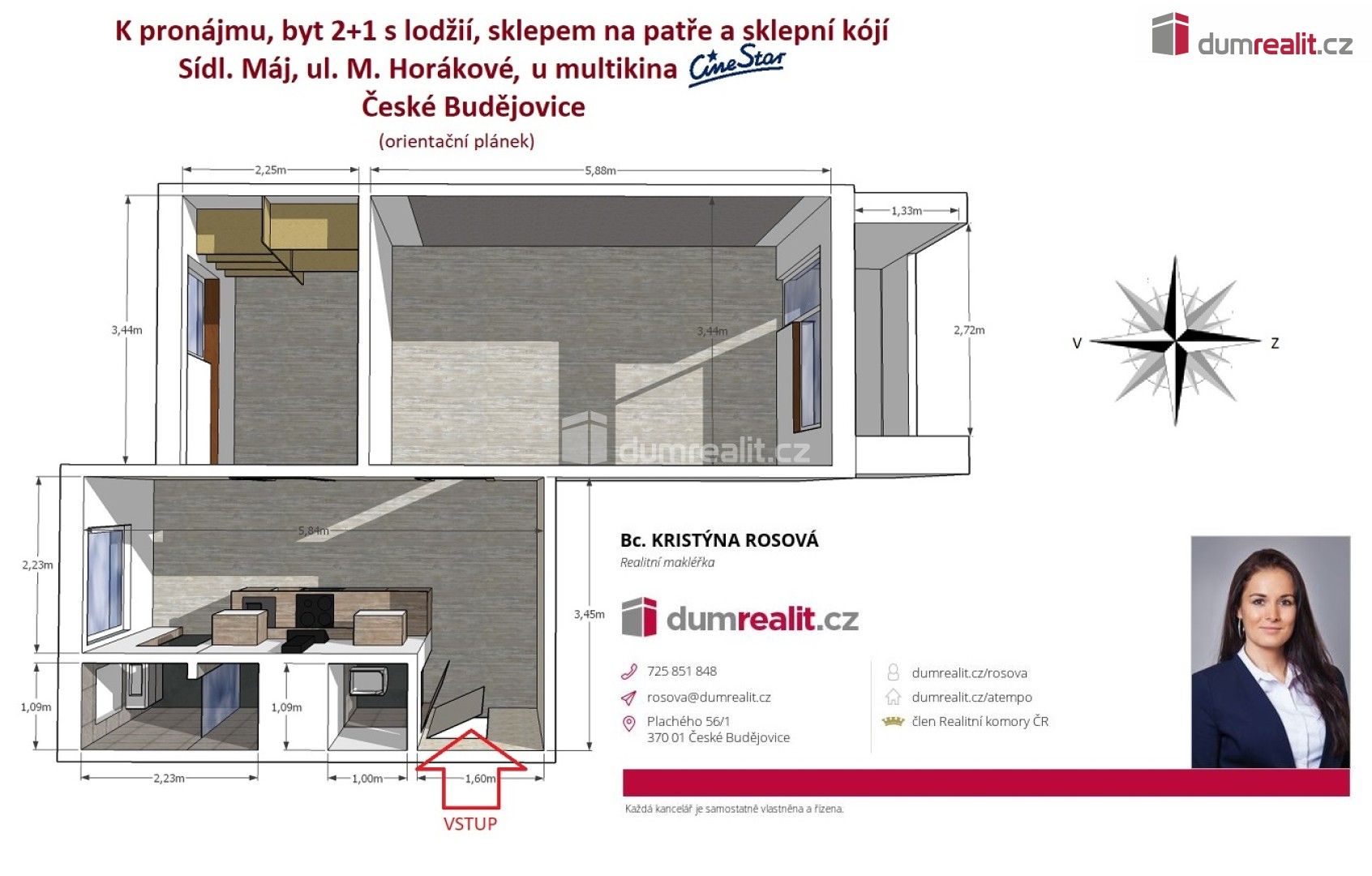 Pronájem byt 2+1 - M. Horákové, České Budějovice, 52 m²