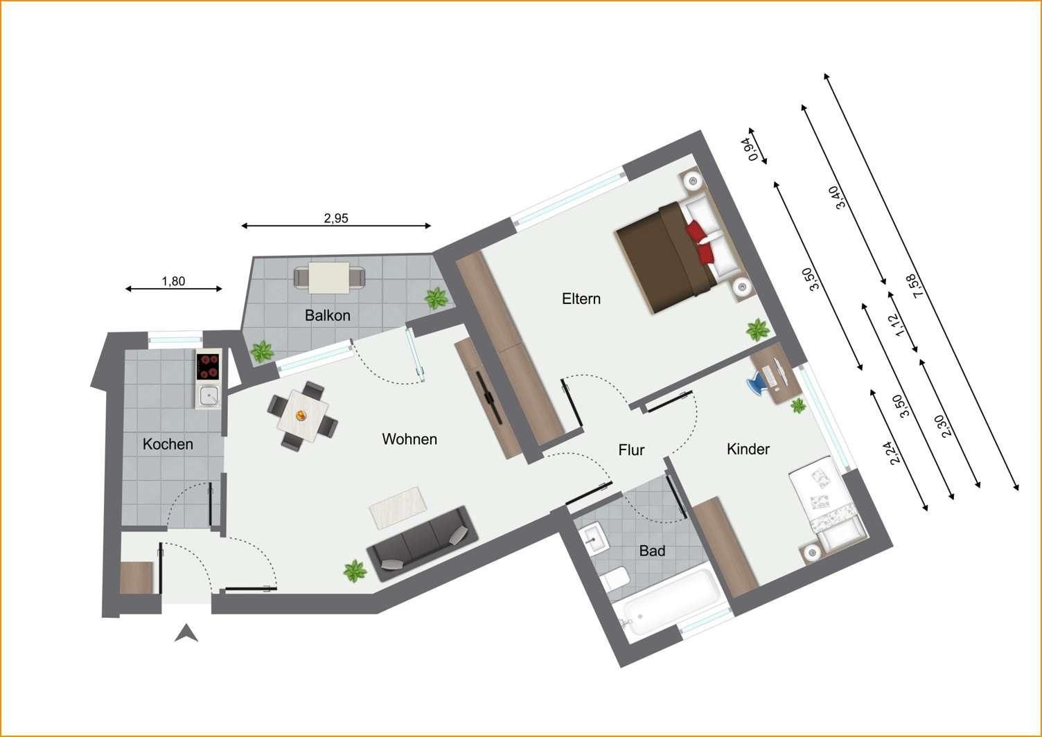 Byt 3+1 · 55 m² · Oberhausen Alt-Oberhausen Nordrhein-Westfalen 46047 - 4
