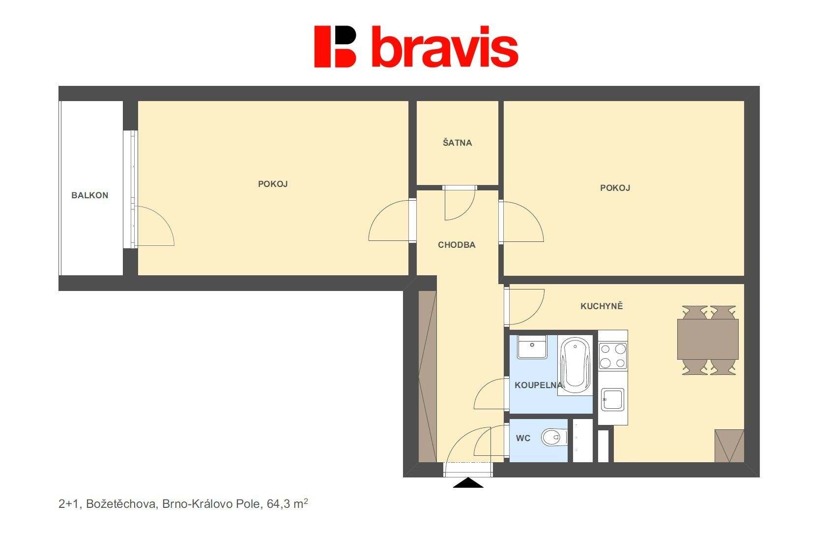 Prodej byt 2+1 - Božetěchova 2283, Brno Královo Pole, 64 m² - 5