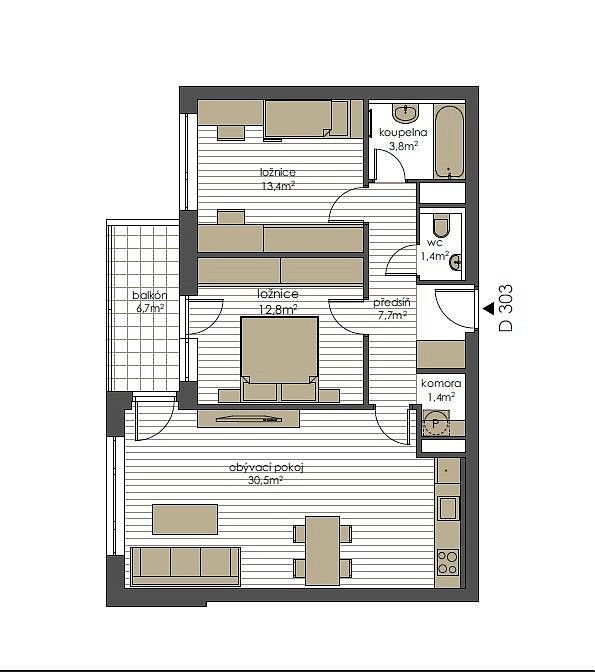 Byt 3+kk · 77 m² · Václavkova, Hradec Králové - Pražské Předměstí - 3