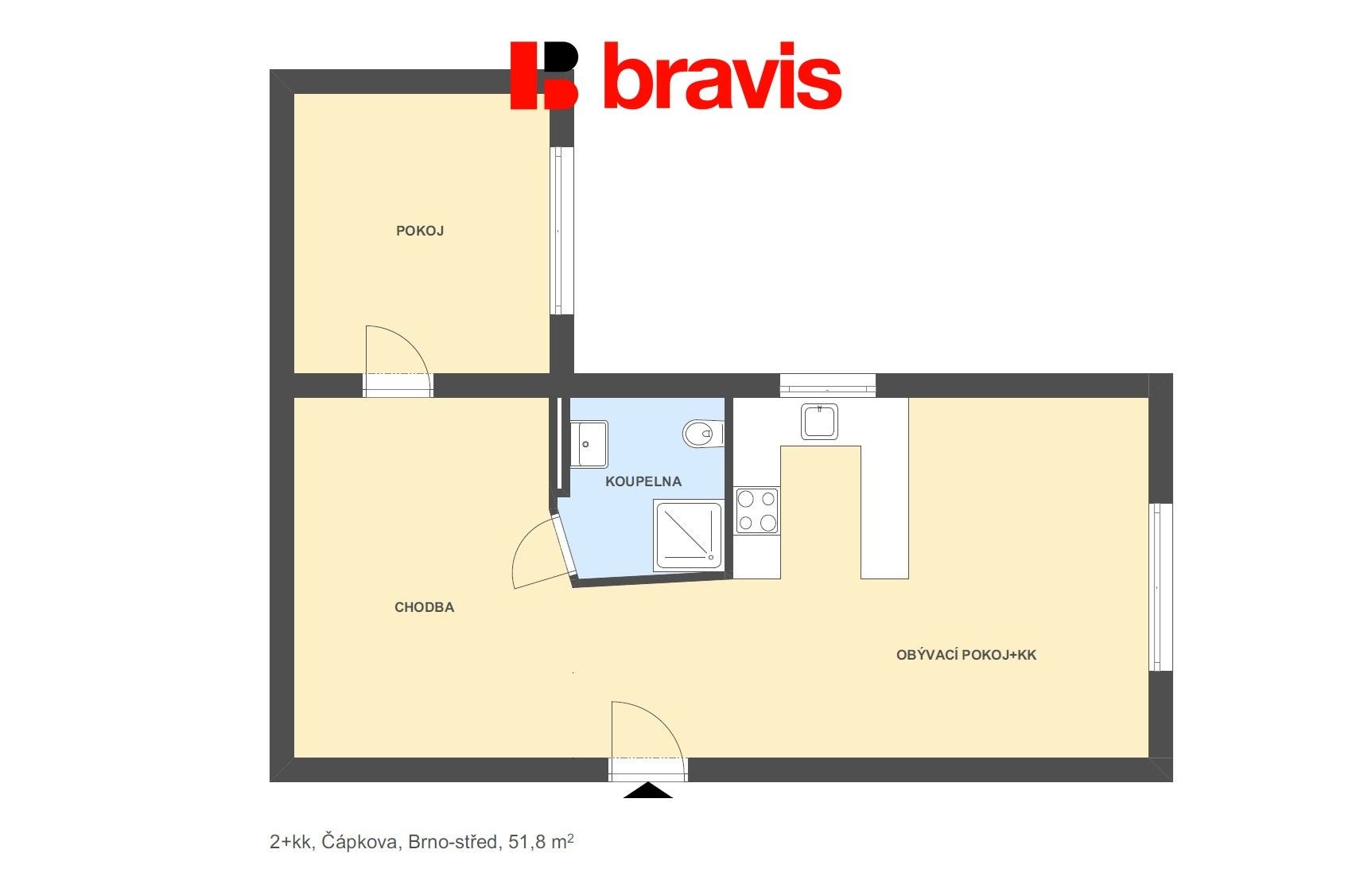 Byt 2+kk · 52 m² · Čápkova 49, Brno Veveří - 3