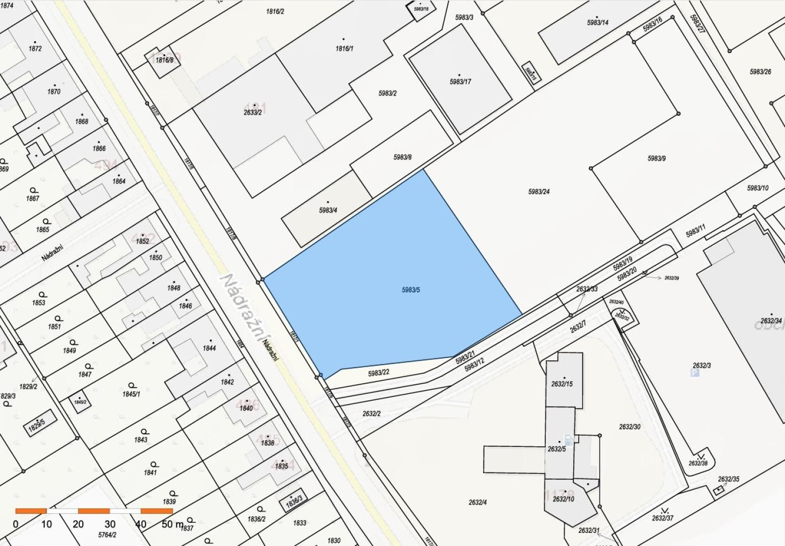 Prodej komerční pozemek - Nádražní, Miroslav