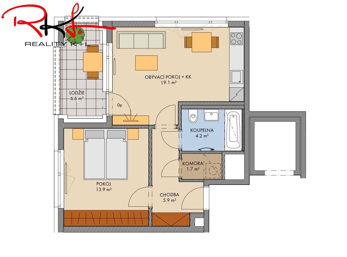 2+kk, náměstí Olgy Scheinpflugové, Praha Hlubočepy, 54 m² - 2