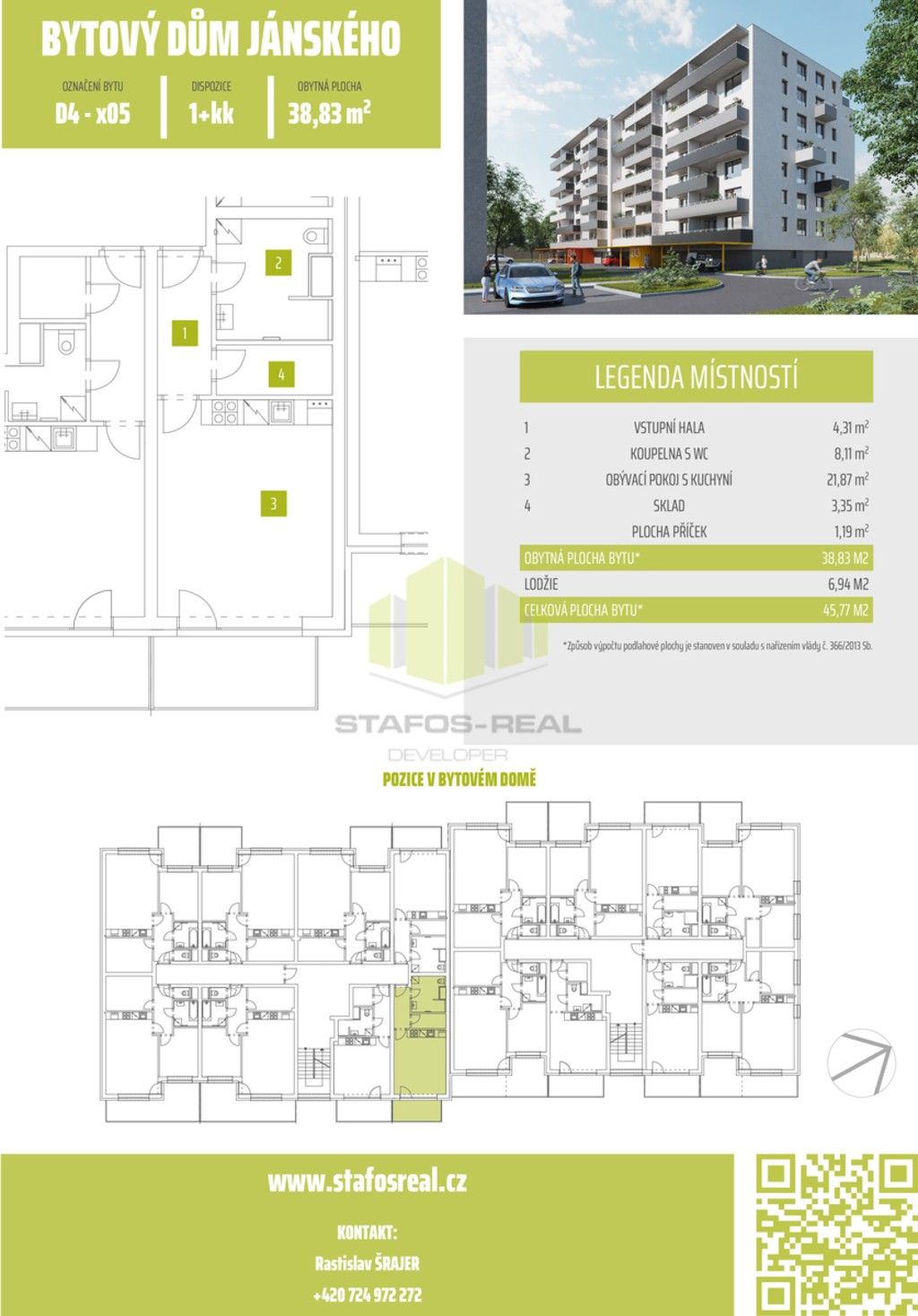 Pronájem byt 1+kk - Janského, Olomouc, 39 m²