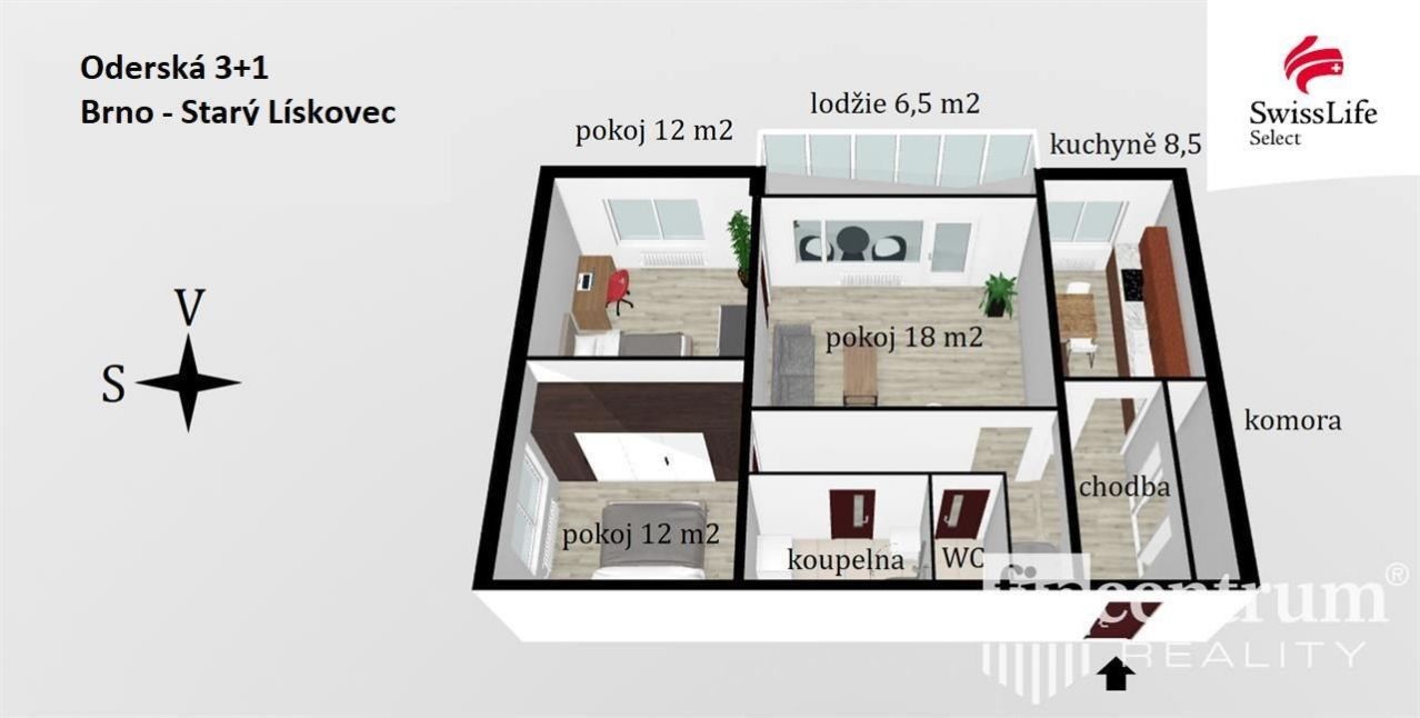 Pronájem byt 3+1 - Oderská  , Brno, 72 m² - 5