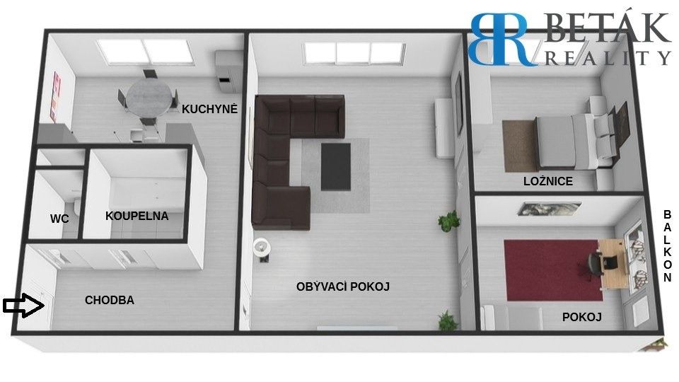 3+1, Denisova 455, Přerov I-Město, 60 m² - 2