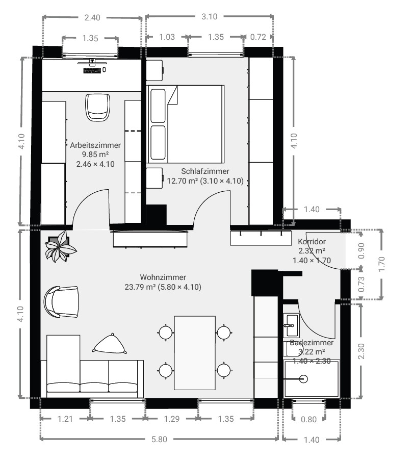 3+1, Heilbronn Heilbronn Baden-Württemberg 74076, 52 m² - 2