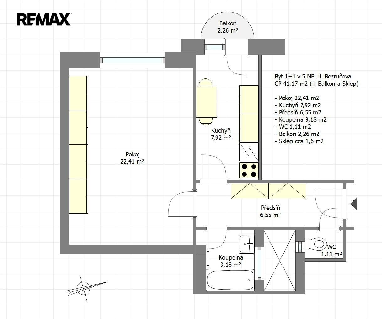 Byt 1+1 · 41 m² · Bezručova 67, Brno Staré Brno - 3