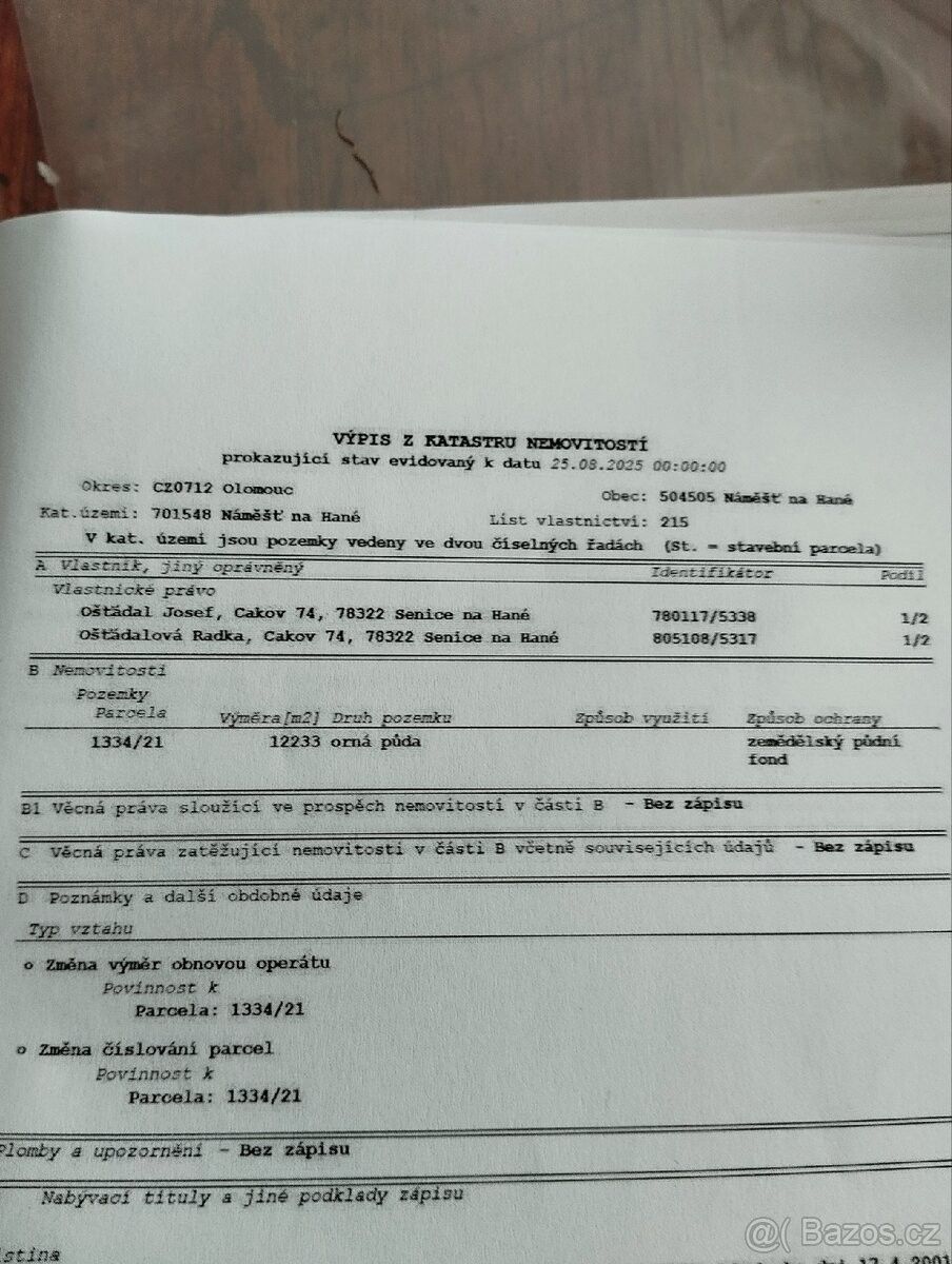 Pozemky pro bydlení, Náměšť na Hané, 783 44