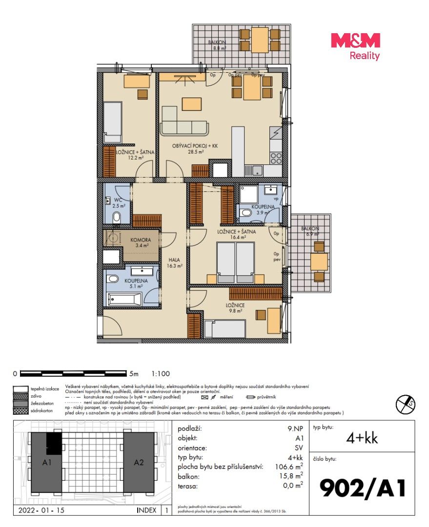 Byt 4+kk · 107 m² · Prosecká, Praha - 3
