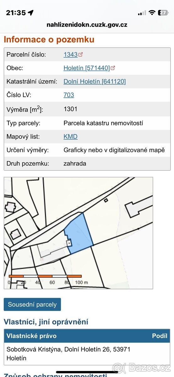 Zahrady, Holetín, 539 71, 1 301 m²