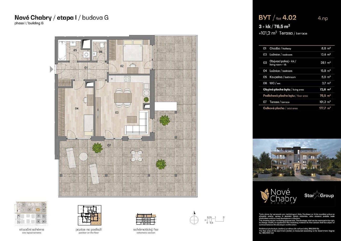 3+kk, Pod Václavem, Praha 8 - Dolní Chabry, 76 m² - 2