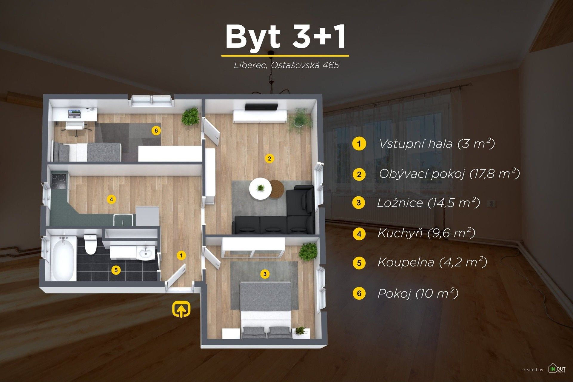 Byt 3+1 · 71 m² · Ostašovská, Liberec - 1