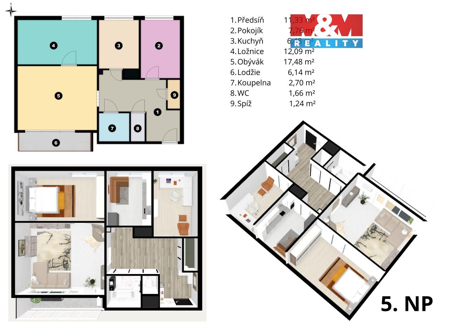 3+1, Dunajská, Brno, 66 m²