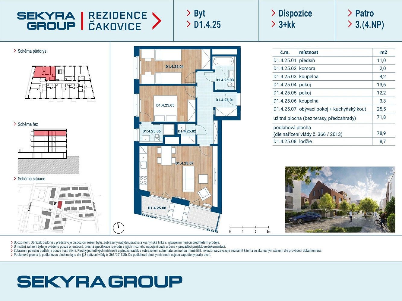 3+kk, Schoellerova, Praha 9 - Čakovice, 71 m² - 2