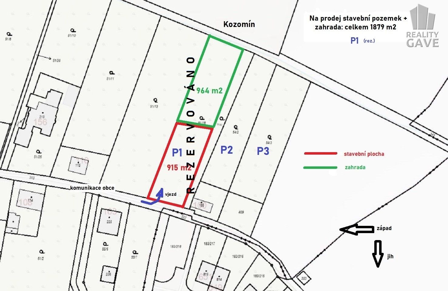 Pozemky pro bydlení, Kozomín, 1 879 m²