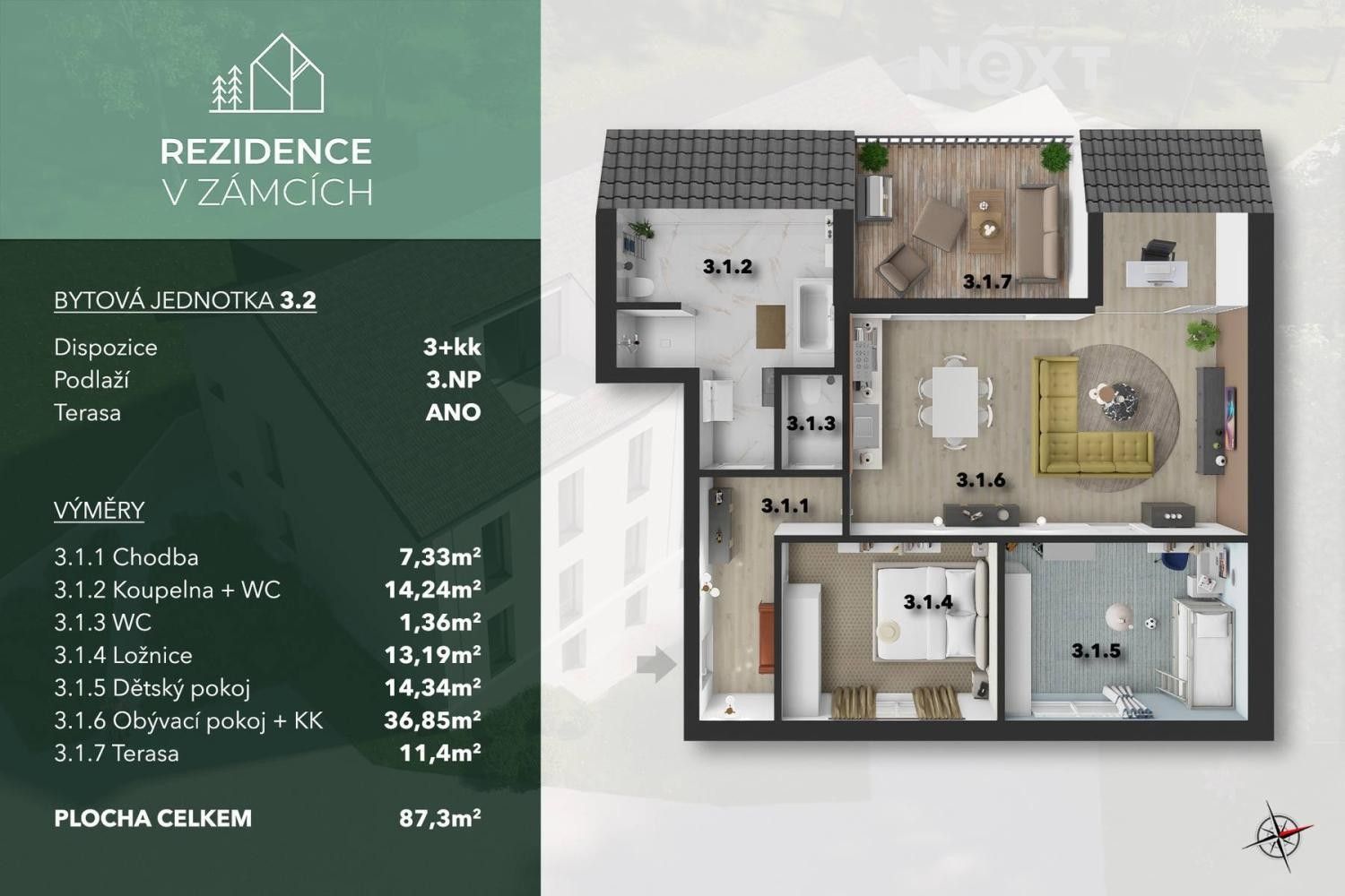 Byt 3+kk · 92 m² · V Zámcích 51, Praha Bohnice - 3