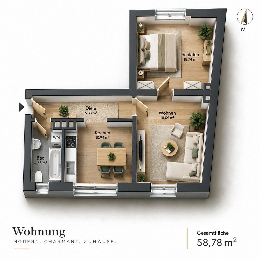 2+kk, Bochum Wattenscheid Nordrhein-Westfalen 44866, 59 m² - 2