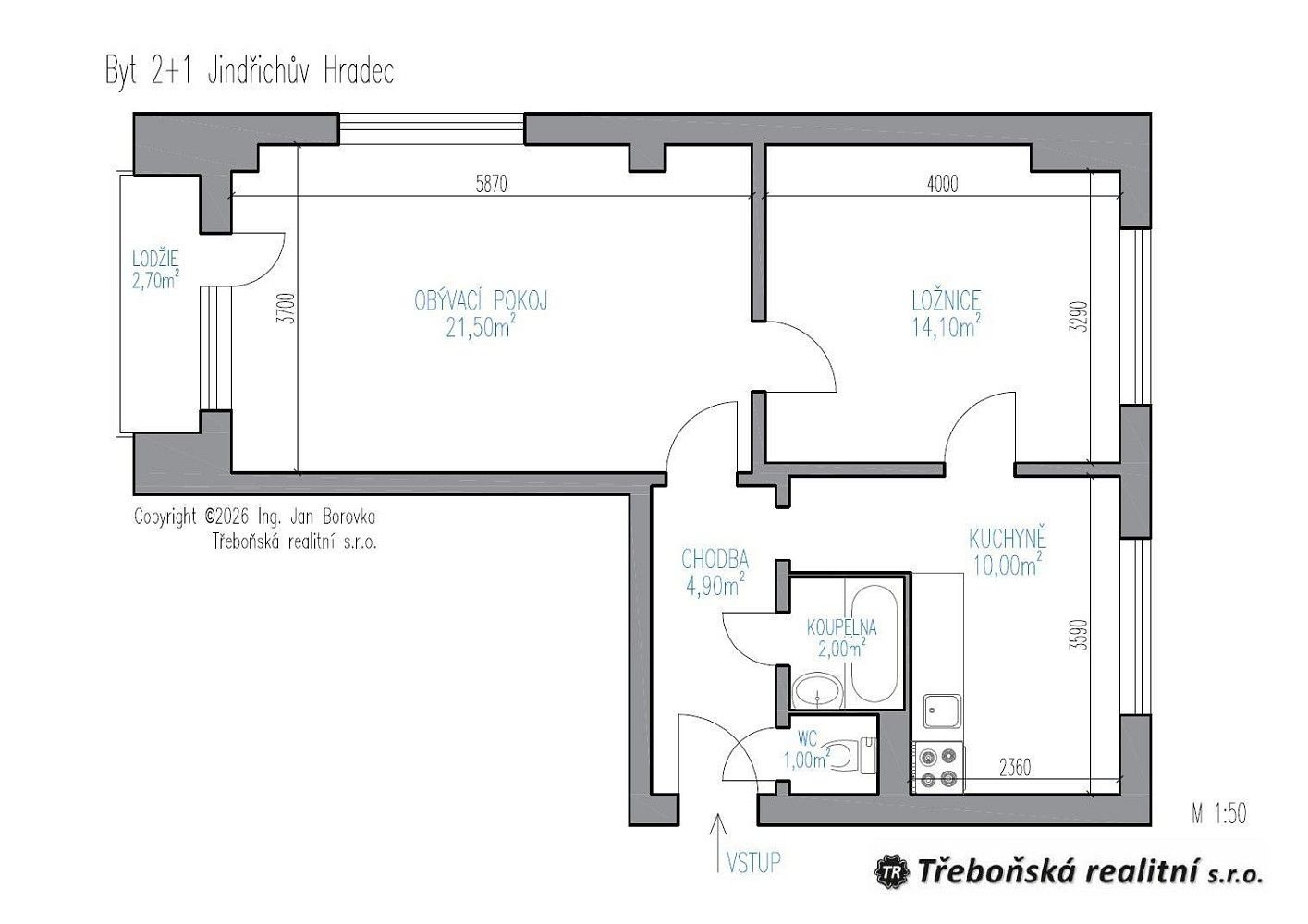 2+1, Jindřichův Hradec - Jindřichův Hradec II, Jihočeský kraj, 55 m² - 2