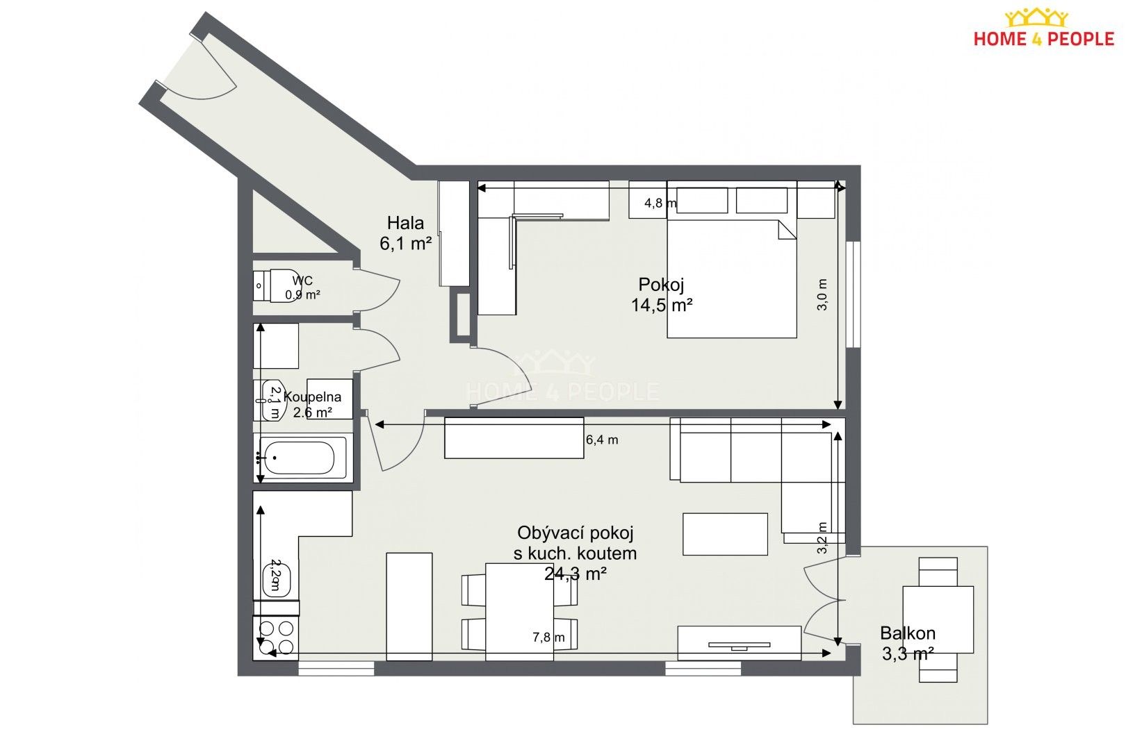 Byt 2+kk · 48 m² · Wiedermannova, Praha - 3