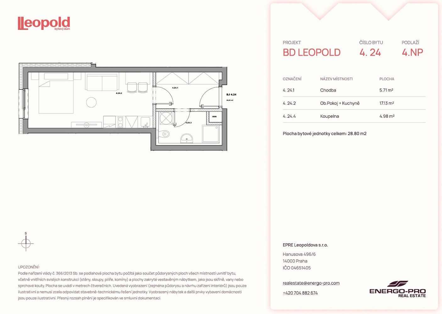 1+kk, Praha - Chodov, okres Praha 11, Hlavní město Praha, 28,8 m² - 2