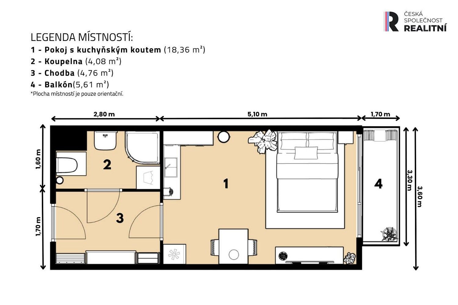 Byt 1+kk · 29 m² · Praha - Třebonice, okres Praha 17, Hlavní město Praha - 3