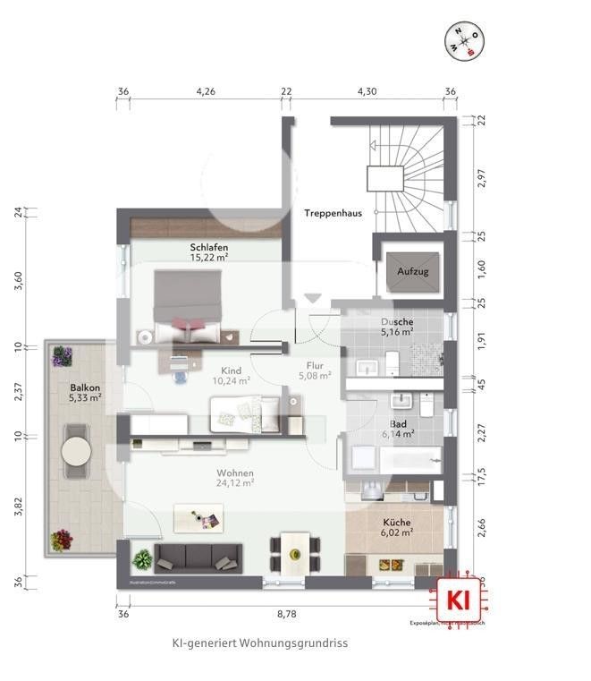 3+1, Bibergerstrasse 47 Unterhaching Bayern 85609, 78 m² - 2