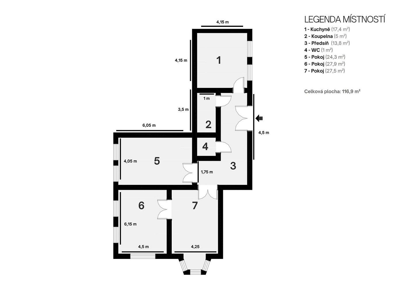 Byt 3+1 · 117 m² · Čápkova, Brno - Veveří - 3