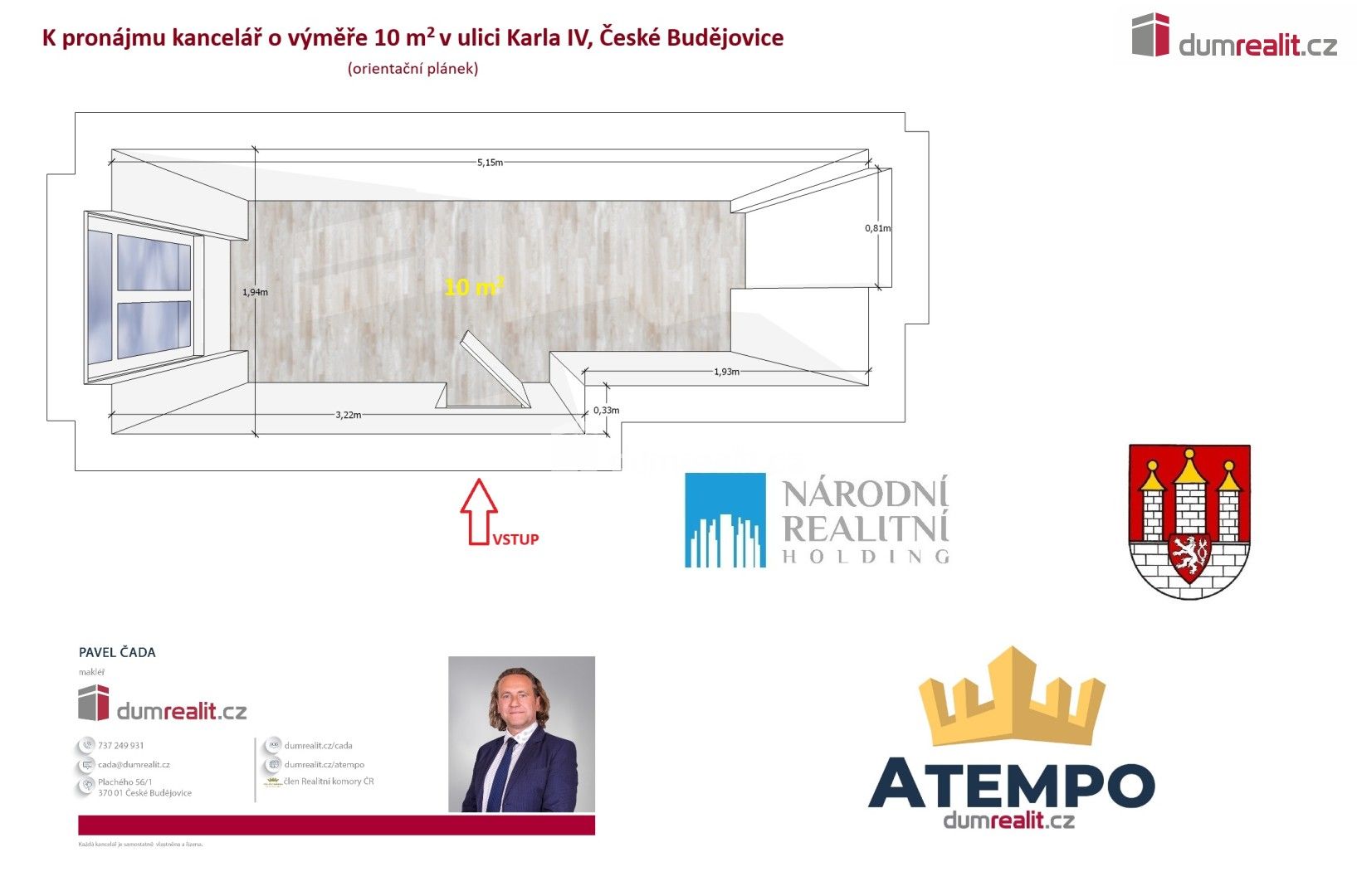 Pronájem kancelář - Karla IV., České Budějovice, 10 m²