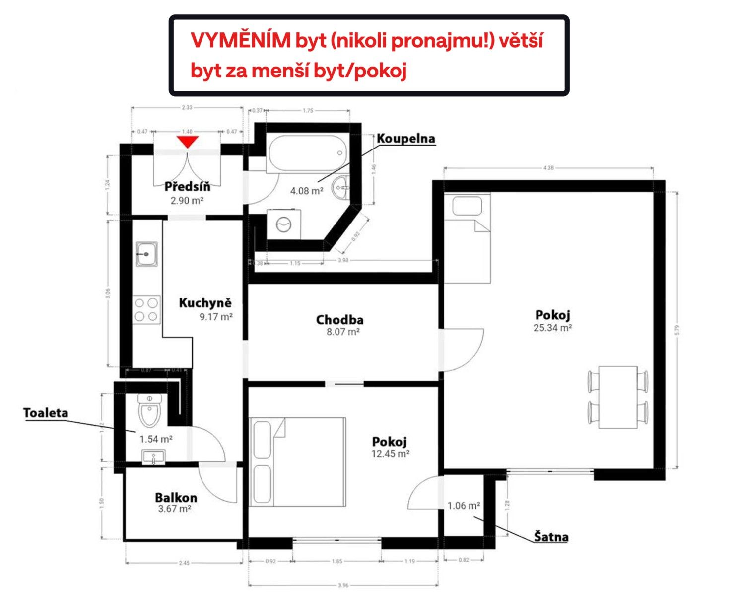 Byt 2+1, 67 m²