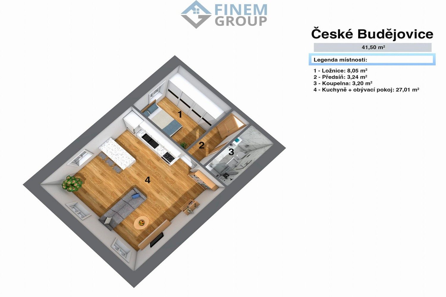 2+kk, České Budějovice, 41 m² - 1