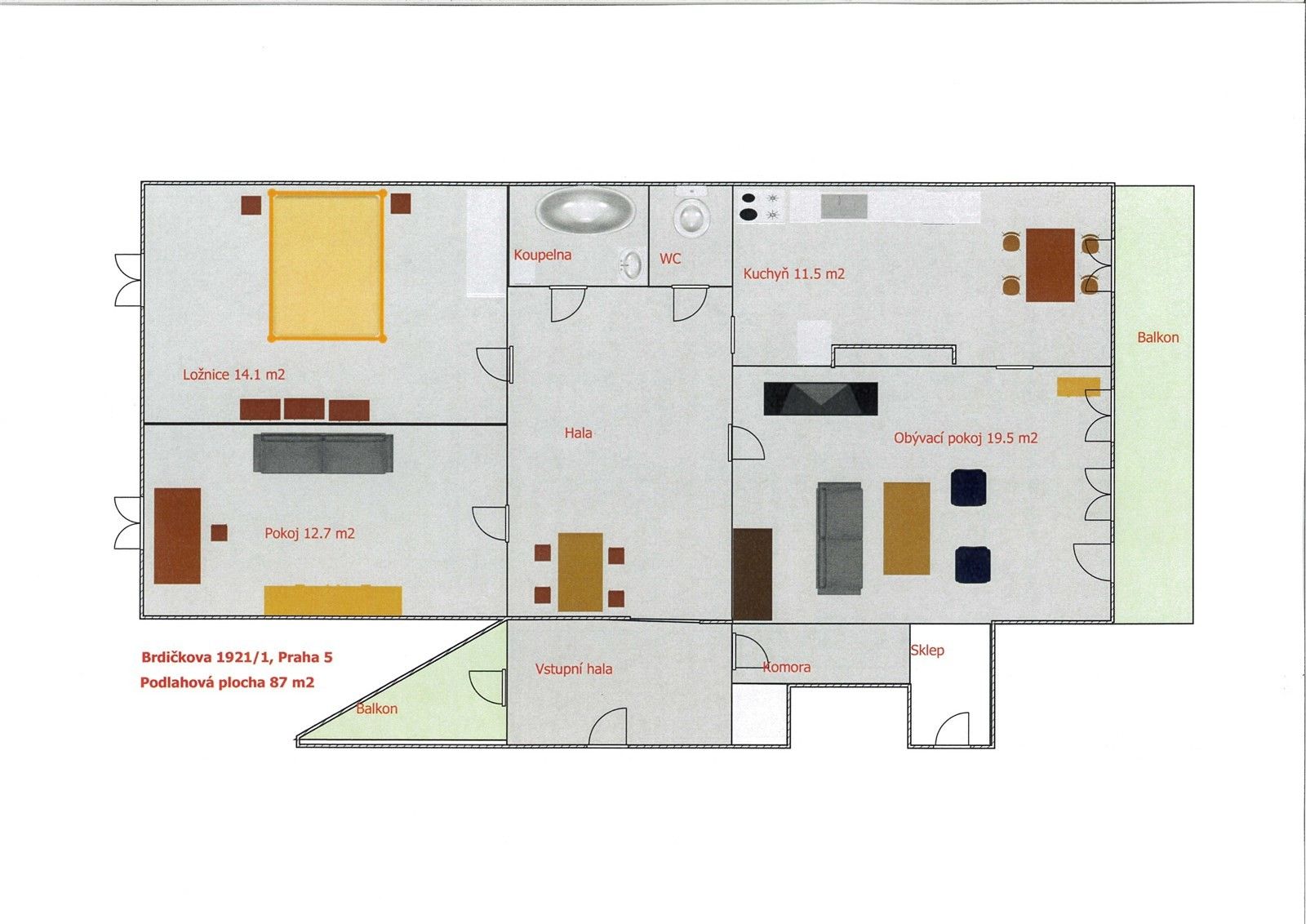 Pronájem byt 3+1 - Brdičkova, Praha, 87 m²