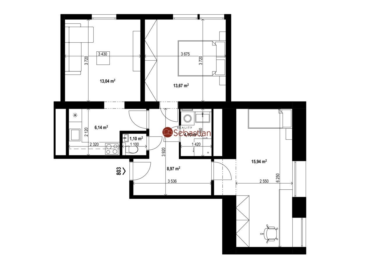 Byt 3+1 · 61 m² · Antonína Sochora, Teplice - 3