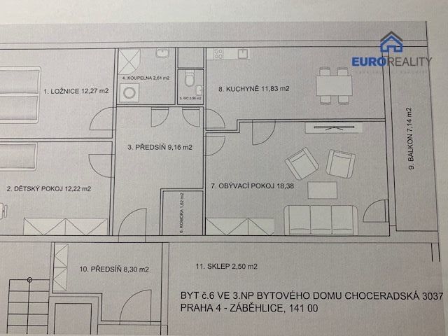 Prodej byt 3+1 - Choceradská, Praha, 86 m²