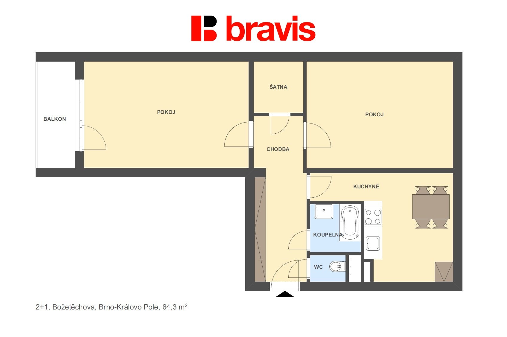 Prodej byt 2+1 - Božetěchova 2273, Brno Královo Pole, 65 m² - 5
