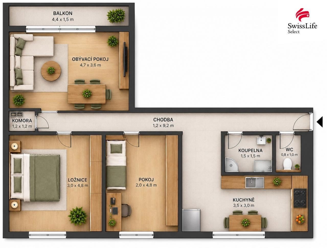 Byt 3+1 · 63 m² · Družstevní, Horní Bříza - 4