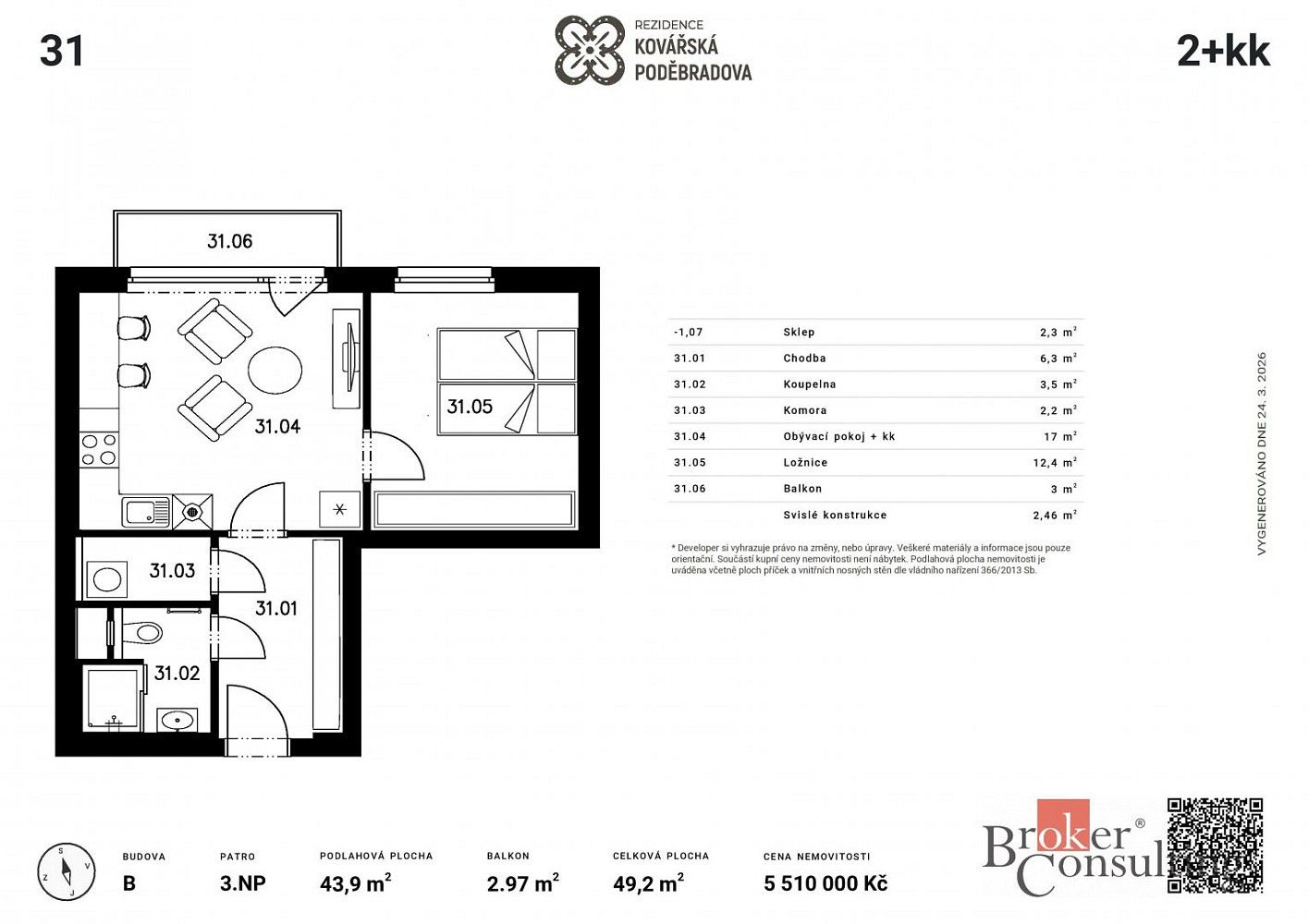 Byt 2+kk · 49 m² · Poděbradova, Plzeň - Jižní Předměstí - 3