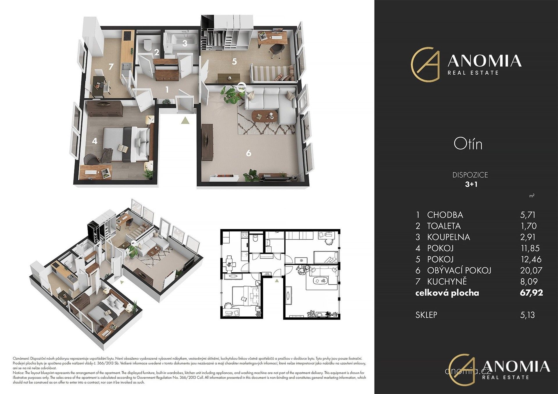 3+1, Otín, Jindřichův Hradec, 65 m²