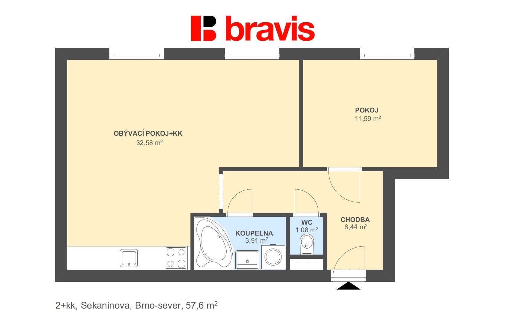 Pronájem byt 2+kk - Sekaninova 920, Brno Husovice, 58 m² - 5