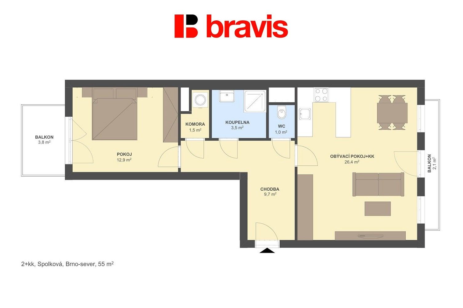 Prodej byt 2+kk - Spolková, Brno - Zábrdovice, 64 m² - 5